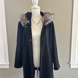 Women's BB Dakota Black Faux Fur Trim Coat